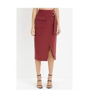 Forever 21 Burgundy Contemporary  Midi Skirt. Haw Slit and D-ring. Size S